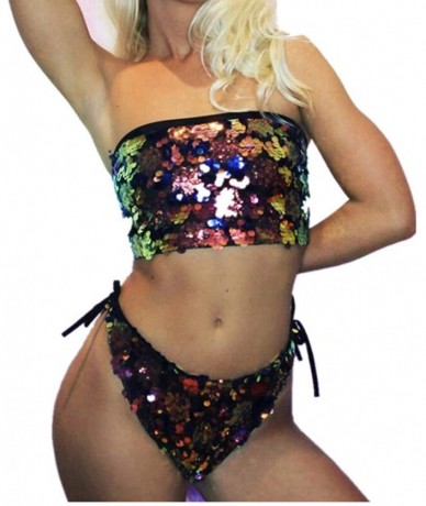 Sets 2 Piece Sexy Strapless Bikini Set Reversible Sequins Swimsuit Beachwear Bathing Suit - CQ18U2YXTD9 $29.18