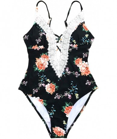 One-Pieces Women's Ladies Vintage Lace Bikini Sets Beach Swimwear Bathing Suit - Floral Print - CU18OW0YYE3 $48.65