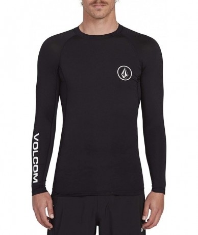 Rash Guards Men's Lido Solid Long Sleeve Rashguard - Black - C918WR64YQX $65.53