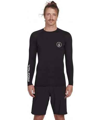 Rash Guards Men's Lido Solid Long Sleeve Rashguard - Black - C918WR64YQX $65.53