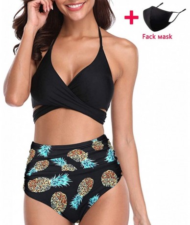 Sets Women Two Piece Sunflower Swimsuit Outfit Halter Neck Crop Cami Top with High Waist Shorts - Black C - C6199SENOEG $35.13