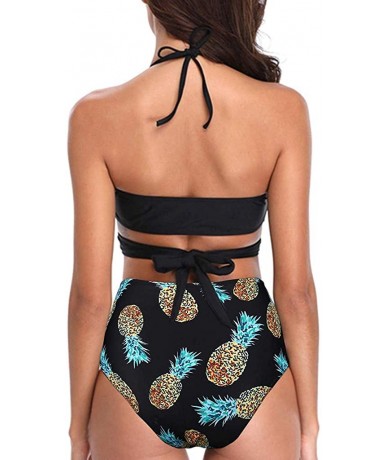 Sets Women Two Piece Sunflower Swimsuit Outfit Halter Neck Crop Cami Top with High Waist Shorts - Black C - C6199SENOEG $35.13