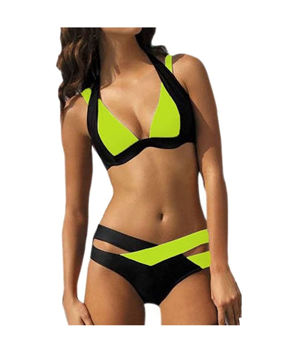 Sets Women's Wrap Top Bottom Bathing Suit Two Piece Sexy Swimsuit Padding Bikini Set Beach Swimwear Bathing Suit Green 1 - CT...