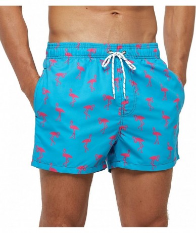 Trunks Men's Swim Trunks Slim Fit Quick Dry Athletic Swimwear Bathing Suits with Mesh Lining - Flamingo / Blue - CZ190MN9DYC ...