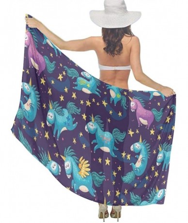 Cover-Ups Women Chiffon Scarf Sunscreen Shawl Wrap Swimsuit Cover Up Beach Sarongs - Unicorn Magic - CG19C4LSTAR $46.80