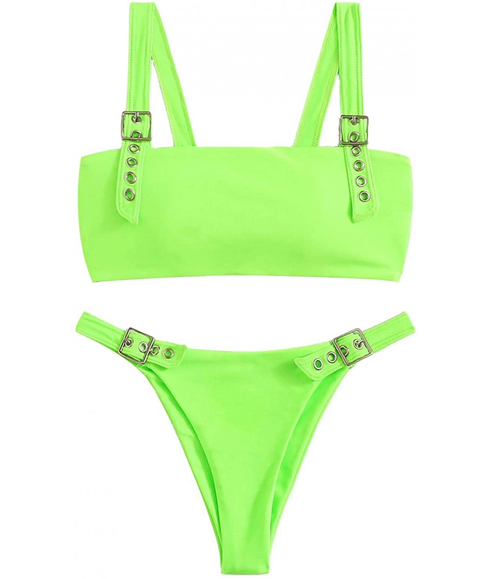 Sets Women's Sexy Bathing Suits Square Neck Padded Thong Bikini Set Swimsuit - Green - C018RZUXRRW $40.25