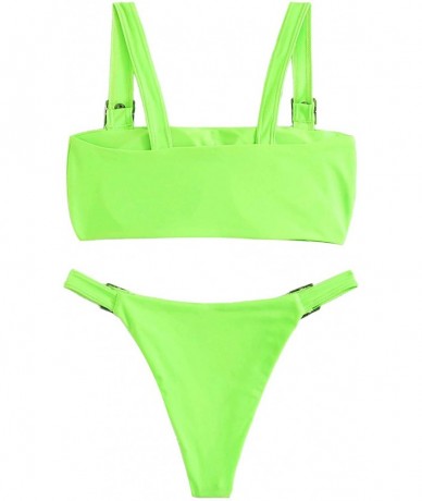 Sets Women's Sexy Bathing Suits Square Neck Padded Thong Bikini Set Swimsuit - Green - C018RZUXRRW $40.25