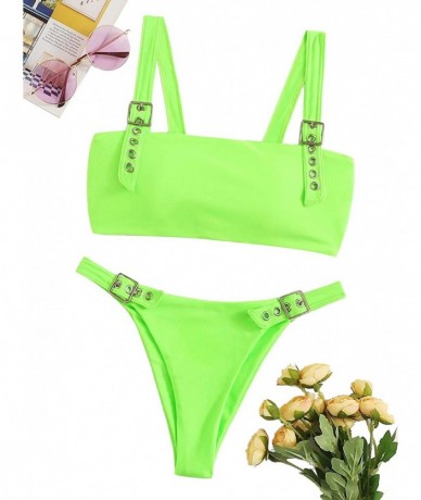 Sets Women's Sexy Bathing Suits Square Neck Padded Thong Bikini Set Swimsuit - Green - C018RZUXRRW $40.25