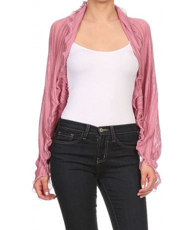 Cover-Ups Womens Chiffon Shrug Pleated Light Weight Sheer Cover Up Many Colors - Dusty Rose Pink - CX12HYVUIMT $24.98