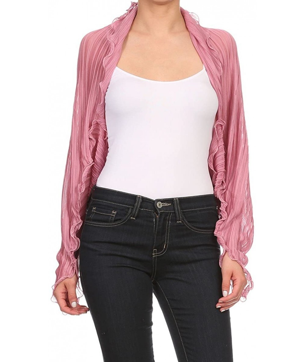 Cover-Ups Womens Chiffon Shrug Pleated Light Weight Sheer Cover Up Many Colors - Dusty Rose Pink - CX12HYVUIMT $24.98