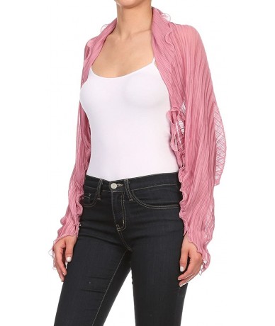 Cover-Ups Womens Chiffon Shrug Pleated Light Weight Sheer Cover Up Many Colors - Dusty Rose Pink - CX12HYVUIMT $24.98