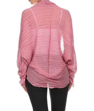 Cover-Ups Womens Chiffon Shrug Pleated Light Weight Sheer Cover Up Many Colors - Dusty Rose Pink - CX12HYVUIMT $24.98