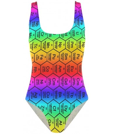 One-Pieces Women's Adjustable Strap One Piece Turquoise Floral Blooms Monokini Swimsuit - Honeycomb Periodic Table Rainbow - ...