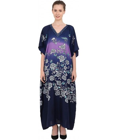 Cover-Ups Kaftan Tunic One Size Cover Up Maxi Dresses Lougewear Embellished Kimono (K-131/K-134) - 134-blue - CH18L72XD73 $35.23