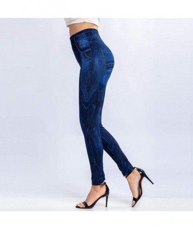 Tops 2020 Fashion Leggings for Women High Waist Print Jeggings Womens Juniors Classic Imitate Denim Skinny Jeans Blue 1 - CZ1...