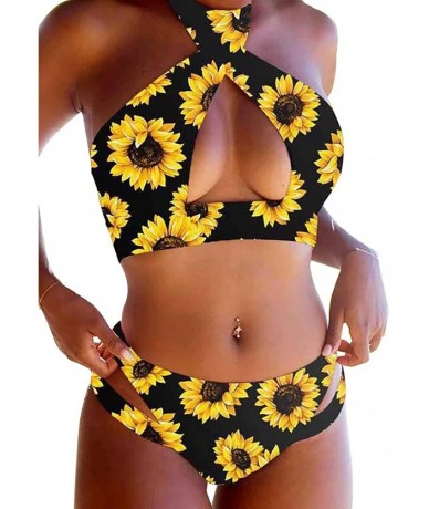 Sets Women High Waisted Sunflower Bathing Suits Swimsuit Tummy Control Swimsuit High Waisted Bathing Suits Bikini Set - Color...