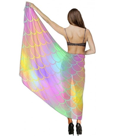 Cover-Ups Women Luxury Chiffon Swimwear Cover Up Oversize Beach Sarong Shawl Wrap - Colourful Fish Scale Magic Mermaid Tail -...