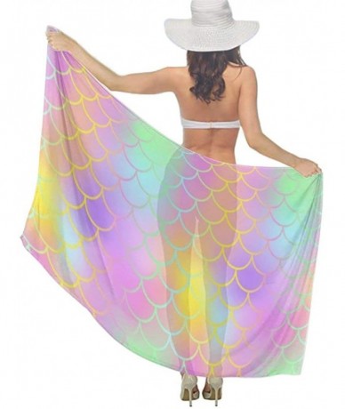 Cover-Ups Women Luxury Chiffon Swimwear Cover Up Oversize Beach Sarong Shawl Wrap - Colourful Fish Scale Magic Mermaid Tail -...