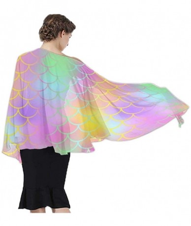 Cover-Ups Women Luxury Chiffon Swimwear Cover Up Oversize Beach Sarong Shawl Wrap - Colourful Fish Scale Magic Mermaid Tail -...