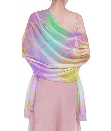 Cover-Ups Women Luxury Chiffon Swimwear Cover Up Oversize Beach Sarong Shawl Wrap - Colourful Fish Scale Magic Mermaid Tail -...