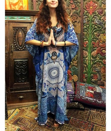 Cover-Ups Women Casual V Neck Loose Caftan Long Dress Beach Wear Split Maxi Dress - C9 - CG18SGGMQ4Q $42.11