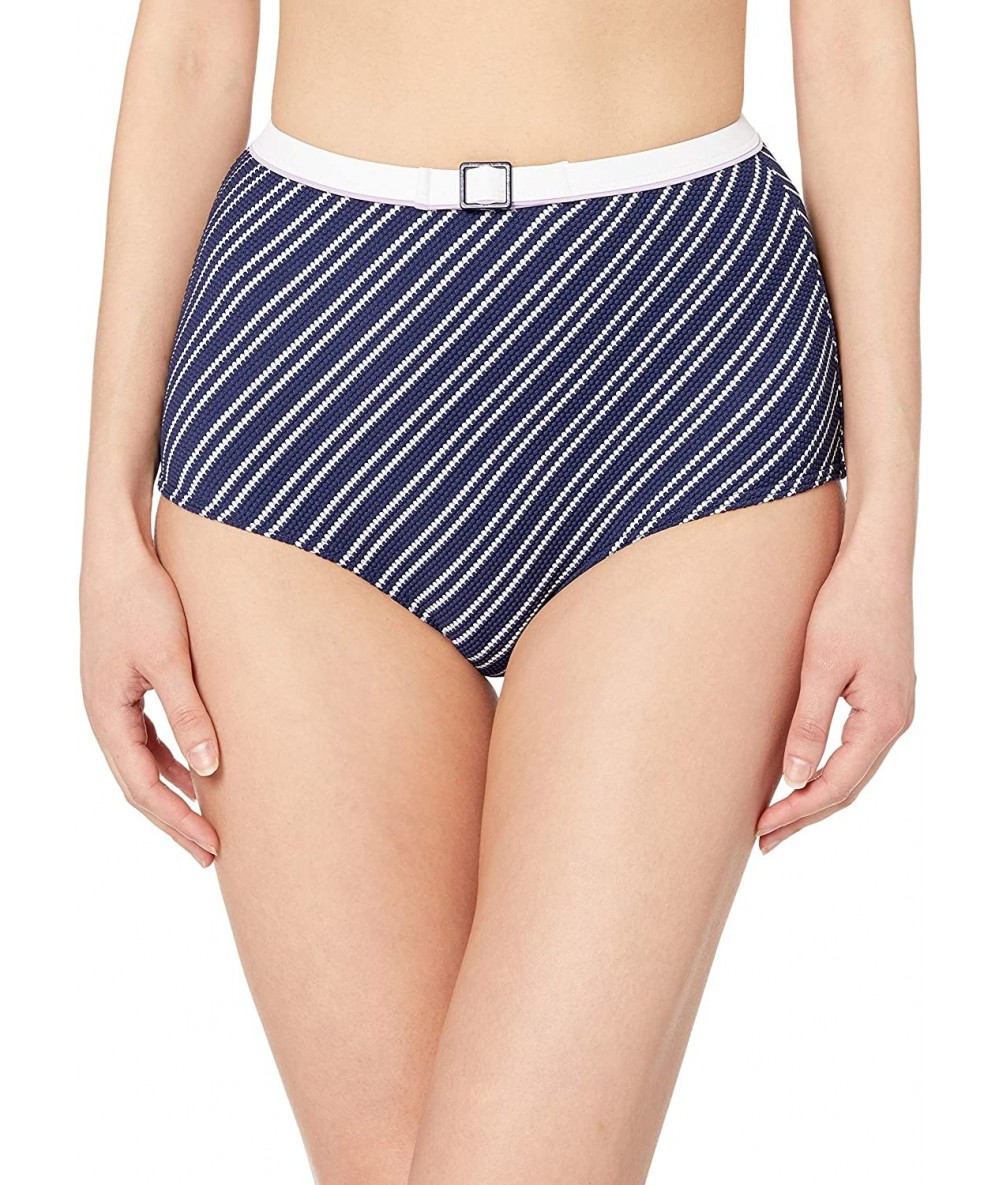 Bottoms Women's Sailor Girl High Waist Bikini Brief - Navy Stripe - C018NKH9L99 $57.44