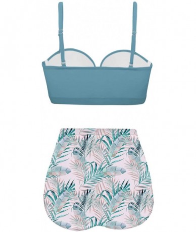 Sets Classic Abstract Tropical Monstera Leaf Seamless Pattern Bikini Set - Light Blue-1 - CN196D8Q025 $66.16