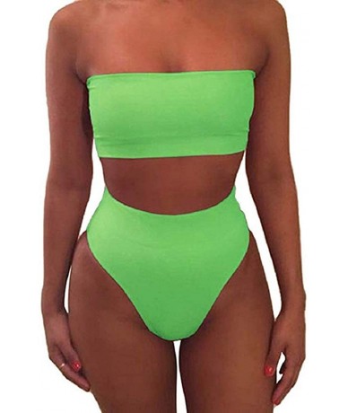 Sets Women's Removable Straps Bandeau Bikini High Waist 2 Piece Swimsuits - Green - C7193GZC03E $31.54