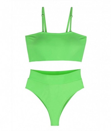 Sets Women's Removable Straps Bandeau Bikini High Waist 2 Piece Swimsuits - Green - C7193GZC03E $31.54