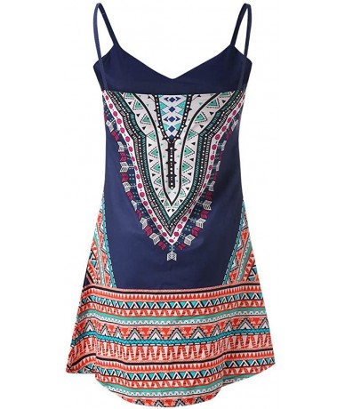 Cover-Ups Women Tunic Tops Dresses Lady Plus Size Vintage Print Sleeveless Evening Party Mini Dress - I-blue - C919CQHDXL9 $3...