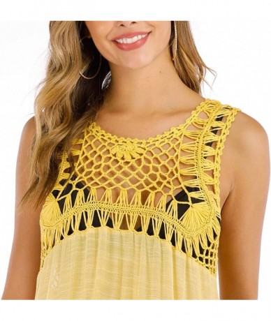 Cover-Ups Women's Sleeveless Crochet Tassel Swimsuit Bikini Swimwear Cover Up Bathing Suit Coverups - Yellow - CK196I0K84W $4...