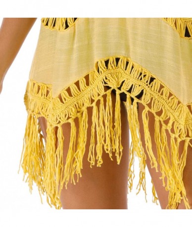 Cover-Ups Women's Sleeveless Crochet Tassel Swimsuit Bikini Swimwear Cover Up Bathing Suit Coverups - Yellow - CK196I0K84W $4...