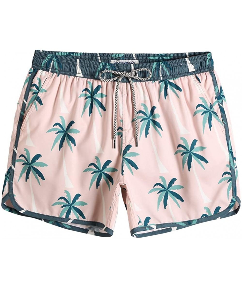 Board Shorts Mens Boys Short 80s 90s Vintage Swim Trunks with Mesh Lining Quick Dry Swim Suits Board Shorts - Palmtree Pink -...