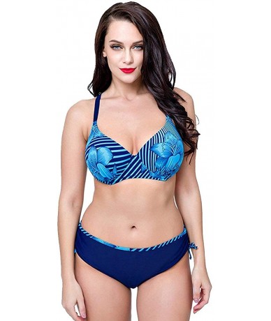 Sets Beachwear for Womens Retro Print Patterns Push up Bikini Bathing Suit - 1887 Blue - CS18SU9D954 $55.83