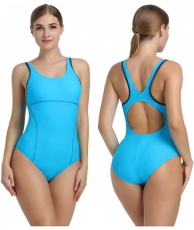 Racing Womens Athletic Racerback One Piece Swimsuits Traning Racing Bathing Suit Sport Swimwear - Light Blue - C518ED83EW9 $4...