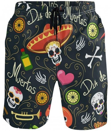 Board Shorts Men's Swim Trunks Mexico Sugar Skull Floral Heart Quick Dry Board Shorts with Drawstring and Pockets - CF18TMI90...