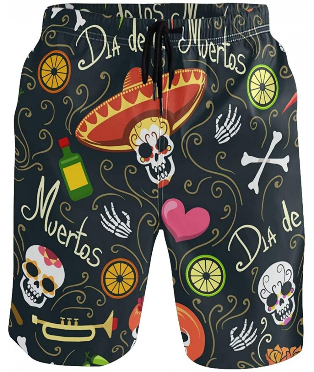 Board Shorts Men's Swim Trunks Mexico Sugar Skull Floral Heart Quick Dry Board Shorts with Drawstring and Pockets - CF18TMI90...