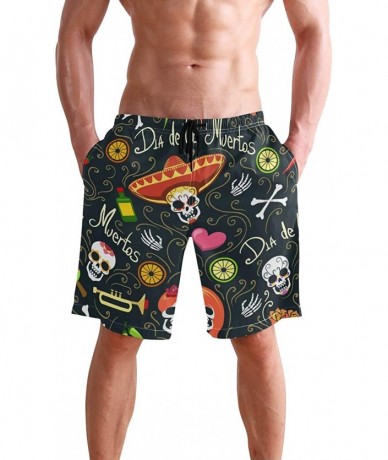 Board Shorts Men's Swim Trunks Mexico Sugar Skull Floral Heart Quick Dry Board Shorts with Drawstring and Pockets - CF18TMI90...