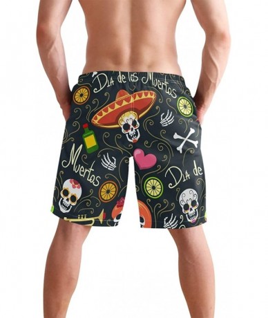 Board Shorts Men's Swim Trunks Mexico Sugar Skull Floral Heart Quick Dry Board Shorts with Drawstring and Pockets - CF18TMI90...