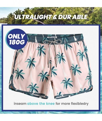 Board Shorts Mens Boys Short 80s 90s Vintage Swim Trunks with Mesh Lining Quick Dry Swim Suits Board Shorts - Palmtree Pink -...