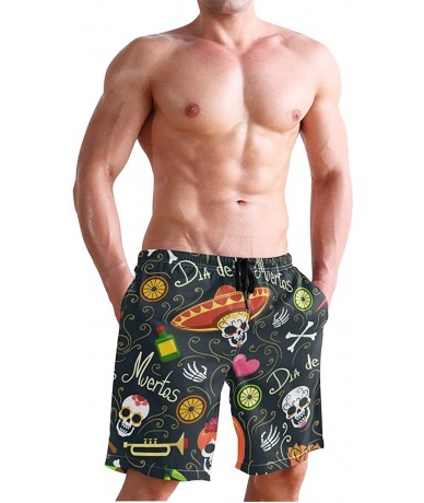 Board Shorts Men's Swim Trunks Mexico Sugar Skull Floral Heart Quick Dry Board Shorts with Drawstring and Pockets - CF18TMI90...