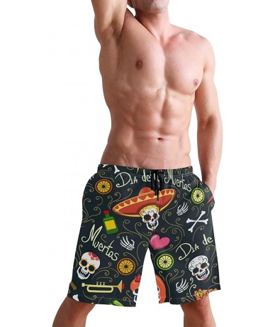 Board Shorts Men's Swim Trunks Mexico Sugar Skull Floral Heart Quick Dry Board Shorts with Drawstring and Pockets - CF18TMI90...