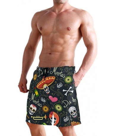 Board Shorts Men's Swim Trunks Mexico Sugar Skull Floral Heart Quick Dry Board Shorts with Drawstring and Pockets - CF18TMI90...