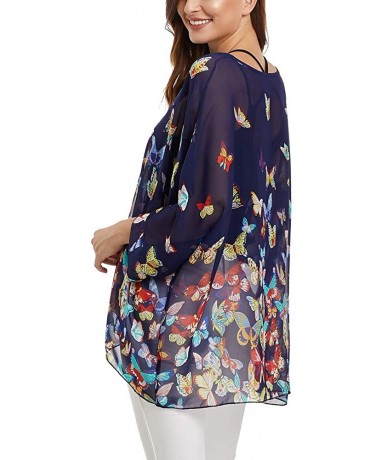 Cover-Ups Women's Bohemian Style Summer Beach Lagenlook Top Kimono Loose Waterfall Chiffon Kaftan Poncho Shirt N butterfly - ...