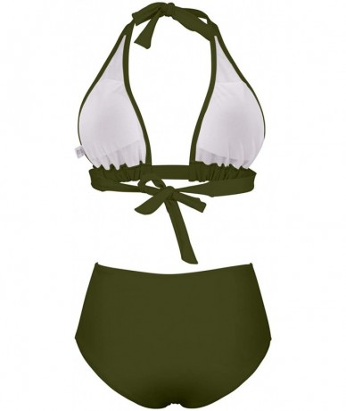 Sets Women's Sexy Self Tie Halter High Waisted Bandage 2PCS Bikini Set Swimsuit - Army Green - C918OAQ4CMM $34.81