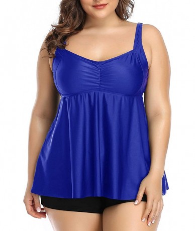 Tankinis Women Plus Size Tankini Swimsuits Flowy Two Pieces Bathing Suits with Shorts - Blue - CF18YEKDESY $51.88