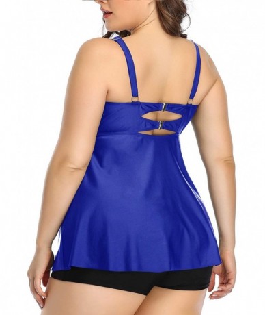 Tankinis Women Plus Size Tankini Swimsuits Flowy Two Pieces Bathing Suits with Shorts - Blue - CF18YEKDESY $51.88