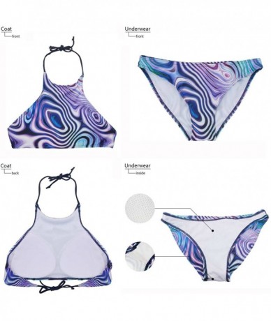 Sets Fashion Printing High Neck Halter Bikini Swimsuit for Women Girls Mesh Lining Quick Dry - Horse Dreamcatcher 1 - CM19687...