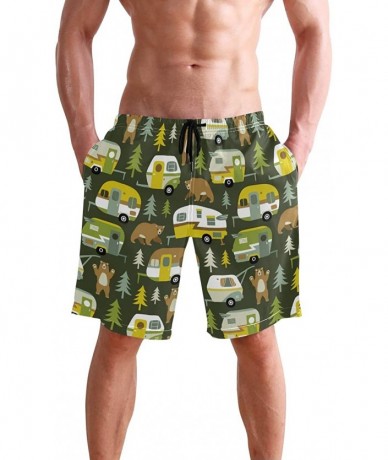 Board Shorts Men's Quick Dry Swim Trunks with Pockets Beach Board Shorts Bathing Suits - Happy Camping Cars Bears - CA19529EA...