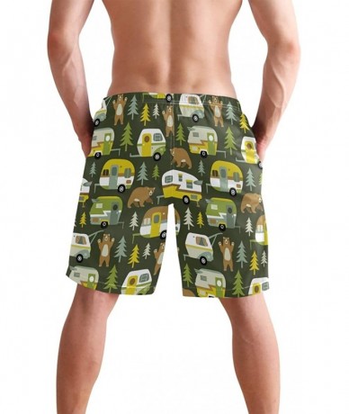 Board Shorts Men's Quick Dry Swim Trunks with Pockets Beach Board Shorts Bathing Suits - Happy Camping Cars Bears - CA19529EA...